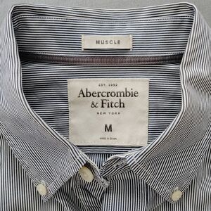 Abercrombie & Fitch Men's Pinstripe Shirt - Navy Blue and White | Size M